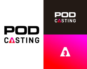 Logo design about letter A wordmark microphone podcast.

