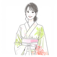 Naklejka na ściany i meble 着物の女性イラスト素材