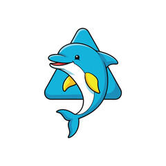 Obraz premium Playful Dolphin in Blue Triangle Vector Badge