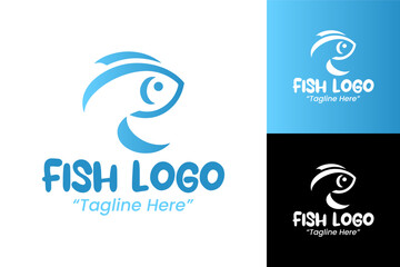 Unique Blue and White Fish Logo for Modern Branding and Business