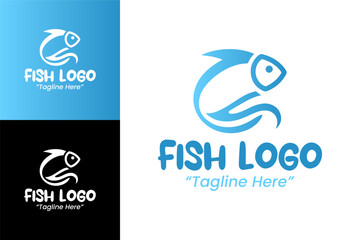 Minimalist Fish Logo in Blue and White with Modern Symbol for Business Branding