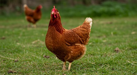 Fototapeta premium Brown Chicken on Green Grass