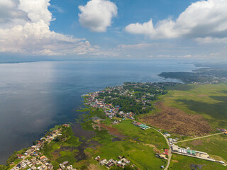 Aerial shot of residential village in lakeside of Lanao del Sur. Mindanao, Philippines.