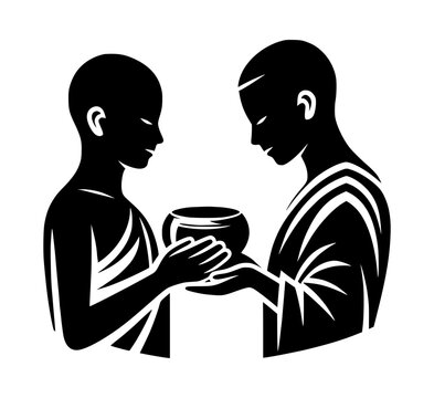 black monks sharing bowl clip art preview
