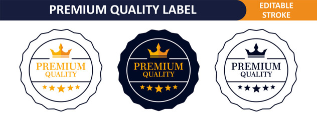 Premium Quality Label Icons &ndash; Flat Vector Badges with Crown, Stars, And VIP Round Emblems.