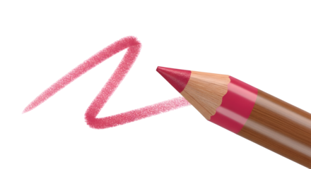 Pink Lip Liner Pencil Drawing a Line on Transparent Background with Wooden Body