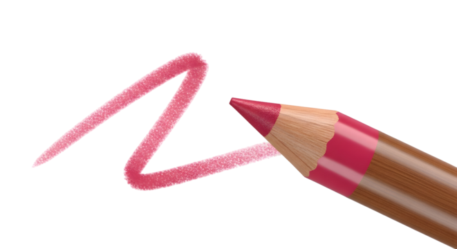 Pink Lip Liner Pencil Drawing a Line on Transparent Background with Wooden Body