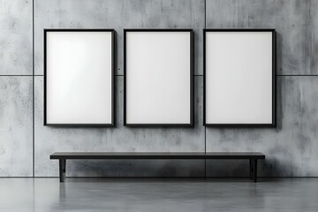 3D Rendering Mockup of Three Blank White Posters in a Minimalist Setting