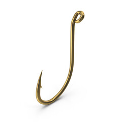 Fishing Hook Gold Isolated on Transparent Background
