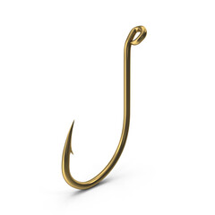 Fishing Hook Gold Isolated on Transparent Background