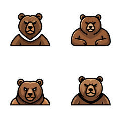 Bear mascot logo vector set in cartoon flat style, expressive bear poses for branding, esports or story visuals