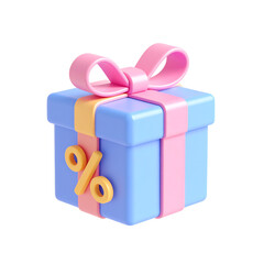 Naklejka premium A colorful gift box with a ribbon and a percentage symbol, suggesting a discount or special offer