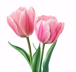 Fototapeta premium Isolated Fresh Pink Tulip Flowers on White Background: Ideal for Anniversaries, Weddings, and Beauty Concepts.