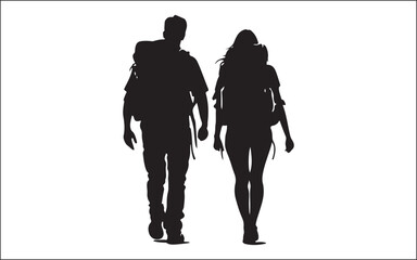 hiking of mountain people silhouette