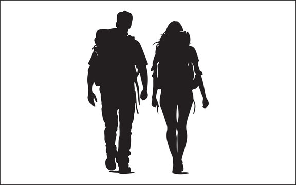 hiking of mountain people silhouette