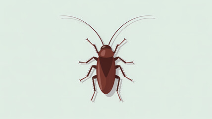 Flat Design Illustration of a Stylized Cockroach with Shiny Brown Exoskeleton on Pale Gray Background