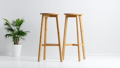 Two light brown wooden bar stools (1)