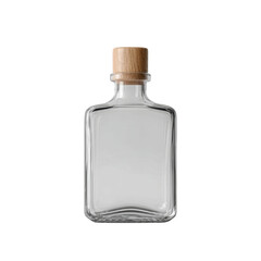 Minimalist Clear Glass Bottle with Wooden Cap for Elegant Storage and Home Decor in Contemporary Style Transparent background or png