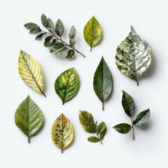 Assorted Leaves Displaying Diverse Textures and Colors on Light Background for Nature and Botanical Themes