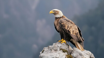 Fototapeta premium Majestic Eagle Perched On Mountain Rock