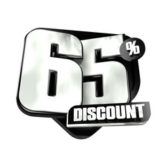 3D Black 65 Percent Discount Sale Banner with Transparent Background