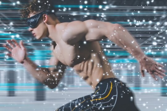 Athletic man in motion, futuristic