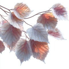Delicate Frost-Covered Leaves Against a Bright White Background in Soft Natural Light