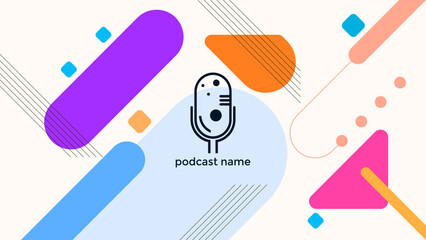 PODCAST BACKGROUND WITH GEOMETRIC LINE AND DIAGONAL SHAPES BLUE ORANGE PURPLE PINK FLAT COLOR SIMPLE TEMPLATE DESIGN VECTOR. GOOD FOR COVER DESIGN, BANNER, WEB,SOCIAL MEDIA