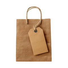 Brown Craft Paper Bag with Empty Tag for Branding or Packaging, Eco-Friendly Reusable Design for Gifts or Shopping Transparent background or png