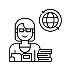 A vector graphic illustration of a teacher development icon showing a teacher engaging in self improvement. Perfect for educational and self development materials, etc.