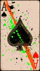 Ace of Spades playing card with vibrant splatters