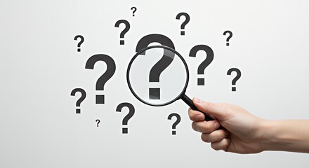 Question mark with magnifier held by a hand