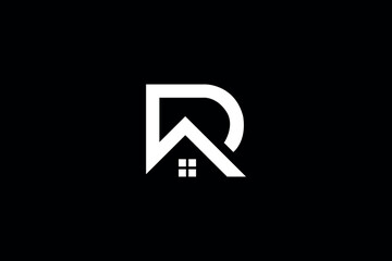 house symbol on black background, initial letter R forms home for real estate or construction business letter r home Minimal awesome trendy professional logo design template on black background.