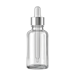 Elegant Clear Glass Dropper Bottle with Silver Cap for Essential Oils and Liquid Formulations Transparent background or png