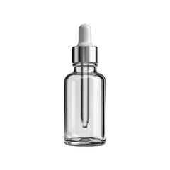 Clear glass dropper bottle with silver cap for essential oils, serums, or cosmetic products isolated on white background Transparent background or png
