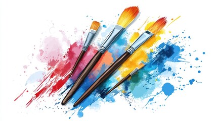 Colorful paintbrushes on colorful splashes