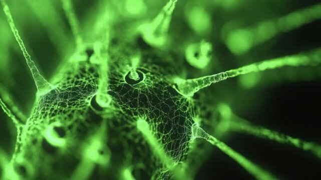 Abstract Green Network Structure Showcasing Intricate Connections and Patterns in a Microcosmic Environment