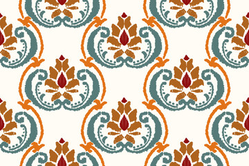 Ikat Floral Paisley Embroidery on white background, traditional geometric pattern, Aztec style abstract vector illustration, designed for