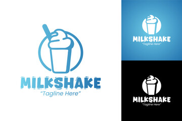 Creative Modern Milkshake Logo Design with Blue and White Colors for Business Branding
