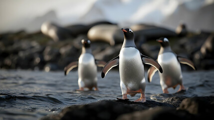 Obraz premium Antarctic Penguins On Rocks
