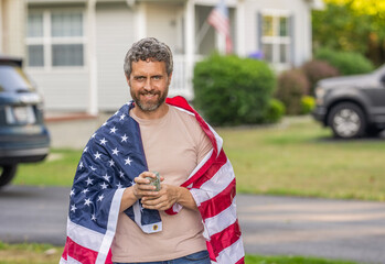 Value added tax. Taxation system. Patriotic man. Man with American flag and dollar money. Inflation...