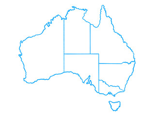 オーストラリアの地図（線画、州境線入り）ブルー