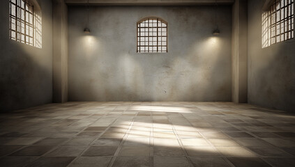 Empty room with grungy walls and tile floor