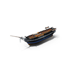 Historic Wooden Sailing Warship Isolated on Transparent Background