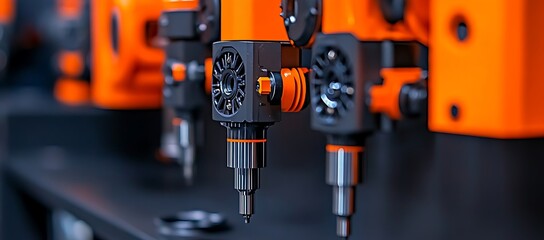 The industrial machinery displays several metallic and orange components