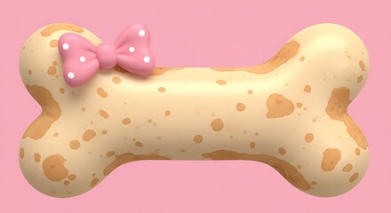 3d cute cartoon illustration, watercolor painting of a dog bone with a bow on the left side, leaving ample space on the right for text or design elements.