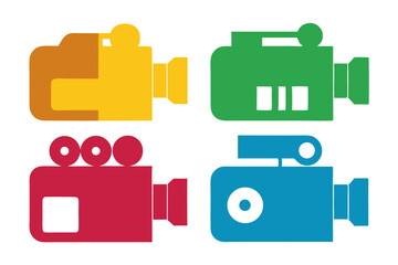set of Video camera icon vector silhouette illustration isolated on white background