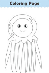 Funny cartoon jellyfish. Coloring pages. Vector illustration