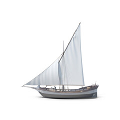 Traditional Sailboat with White Sails Isolated on Transparent Background