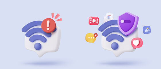 3d icon wireless connect and sharing network on internet. Hotspot access point for coverage. Broadcasting area join with public WiFi. 3d wireless signal simplicity icon vector render illustration